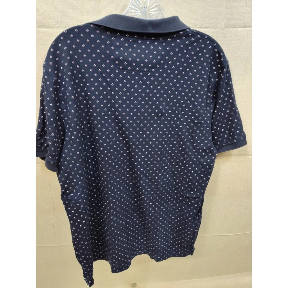 Banana Republic Luxury Touch Polo Shirt Mens Large Navy Blue Micro Print Cotton‎